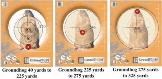 Aimpoints for groundhogs at several ranges