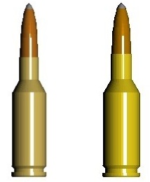 Figure 1. The .22 PPC (left) and 6mm BR will both likely generate needed ballistics but will likely need improvements in shape for reliability.